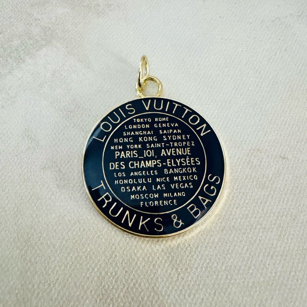Louis Vuitton Gold and Navy “Trunks & Bags” Large Pendant Charm Medallion